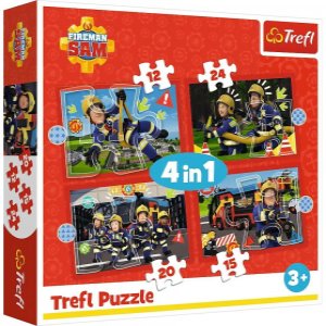 Trefl 34632 Puzzles - 4in1 - The Adventures of Fireman Sam / Prisma A&amp;D Fireman Sam_FSC Mix 70%