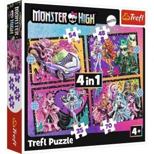 Trefl 34655 Puzzles - "4in1" - An electrifying day at Monster High / Mattel, Monster High