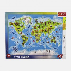 Trefl 31396 Puzzles - "25 Frame" - World map with animals Ru En