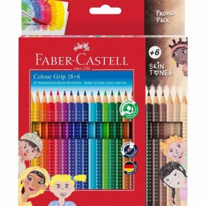 112819 Creioane colorate Faber-Castell Grip, tonuri de piele 18+6 culori