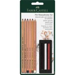 112998 Set de creioane si pastel (creta) Faber-Castell Pitt Monochrome 9 buc.