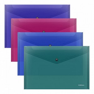 59141 Mapa-конверт на кнопке ErichKrause Fizzy Vivid, А4, 140 mcm, semitransparent assorted colors (12pcs)