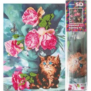 89755 Mozaic cu diamante Motanas cu flori 5D 30x40