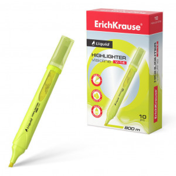 Marker text 56027 ErichKrause Liquid Visioline V-14 Neon, ink color: yellow (box 10 pcs.)
