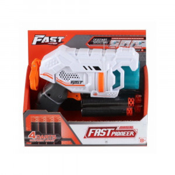 BH701 Blaster de jucarie manual cu gloante din spuma, 4 proiectile, cilindru rotativ, Fast Pioneer