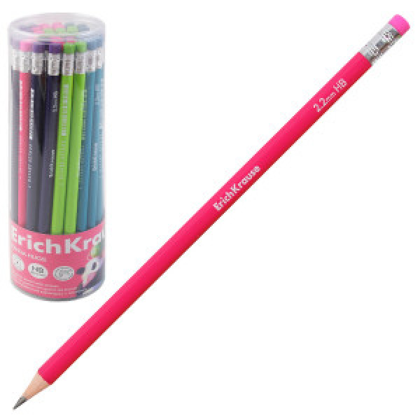 Graphite pencil ErichKrause Panda Hugs, round, with eraser, НВ (in a tube 42 pcs)