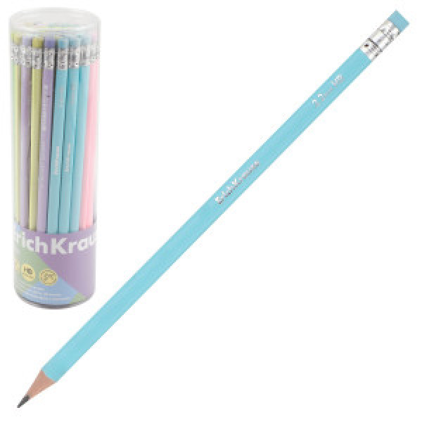 60720 Creion simplu cu radiera ErichKrause Pastel triangular HB (in tube 42 pcs.)
