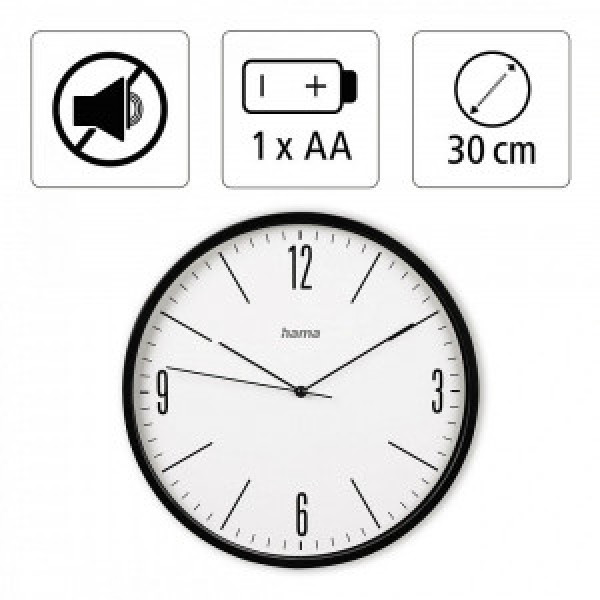 CEAS Hama 186445 Elegante Wall, Diameter 30 cm, Quiet, black