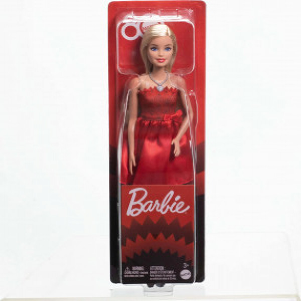 JGD25 Papusa Barbie 80 de ani Mattel, in rochie rosu rubin