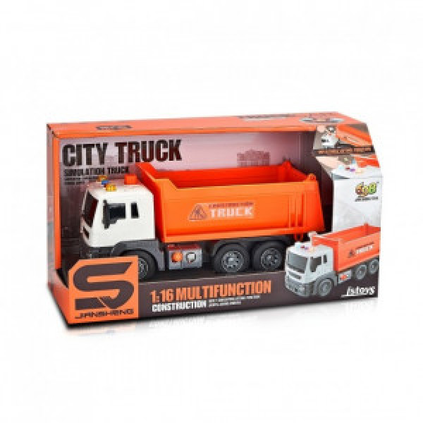 JS101B Camion cu remorca, portocaliu, cu frictiune si buton presiune, sunete si lumini 1:16, jstoys