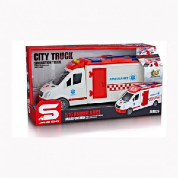 JS126 Ambulanta cu frictiune si usi care se deschid, sunete si lumini, 1:16, jstoys