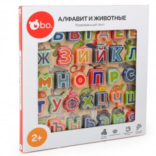 Puzzle educativ de lemn bo. Alphabet and Animals RUS 8028RU