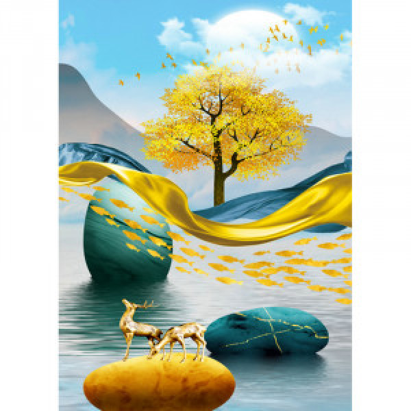 Pictura cu diamante  (JSDF82153) Золотая антилопа Strateg  30х40 см