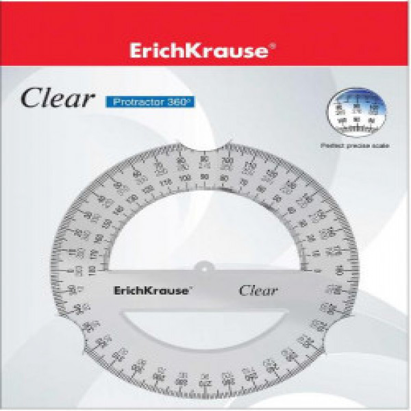 39083 Protractor plastic ErichKrause Clear, 360 град 12 см in polibag