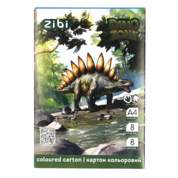 Set Carton Color Double-Sided (Pulp) Dino, A4, 8 Colors – 8 Sheets, 215 G/M?, Kids Line ZB.1959-16