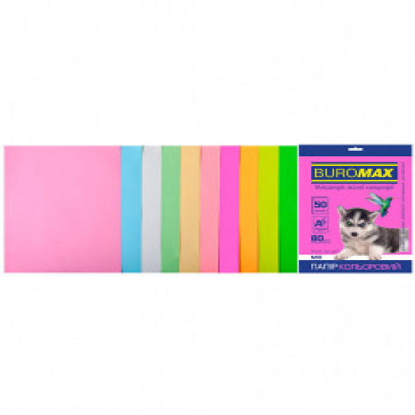 Set Hartie Color A4, 80G/M2, Pastel+Neon 50Sheet BM.2721750-99