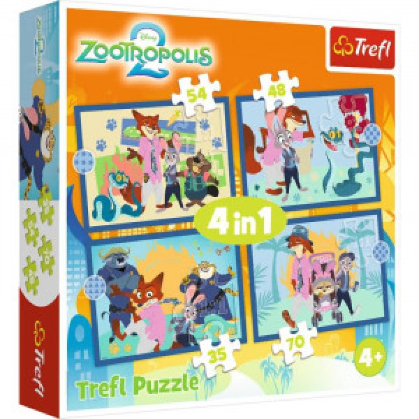 Trefl 34677 Puzzles - 4in1 - An adventurous Zootopia / Zootopia 2_FSC Mix 70%