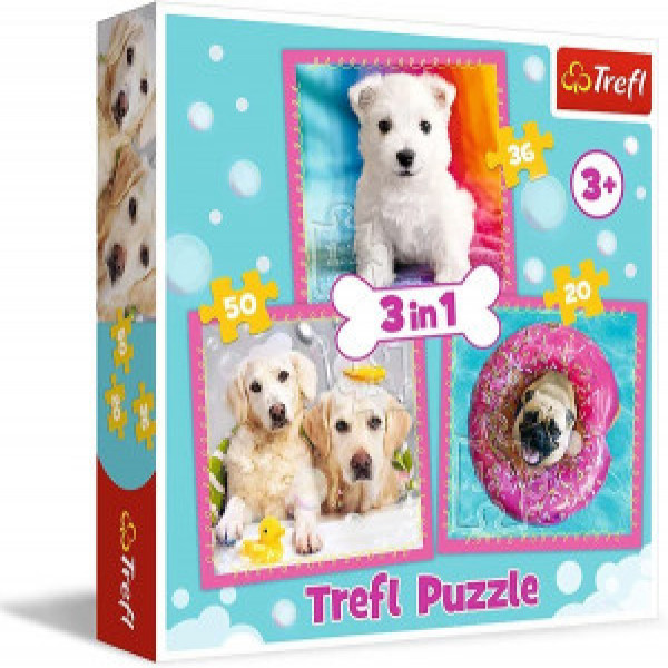 Trefl 34845 Puzzles - "3in1" - Dogs in the bath