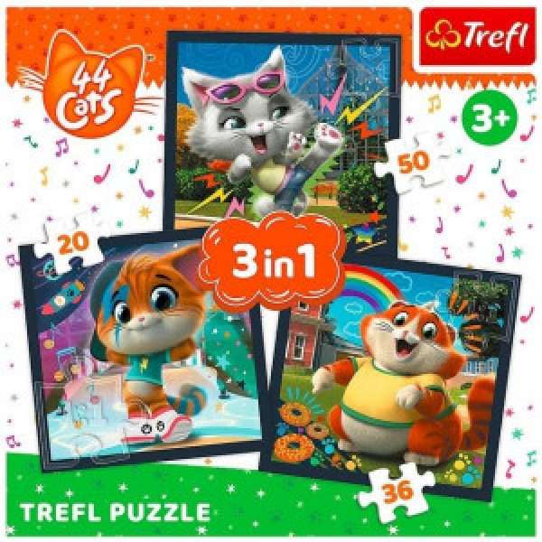Trefl 34865 Puzzles - "3in1" - Meet lovely cats   Rainbow 44 cats