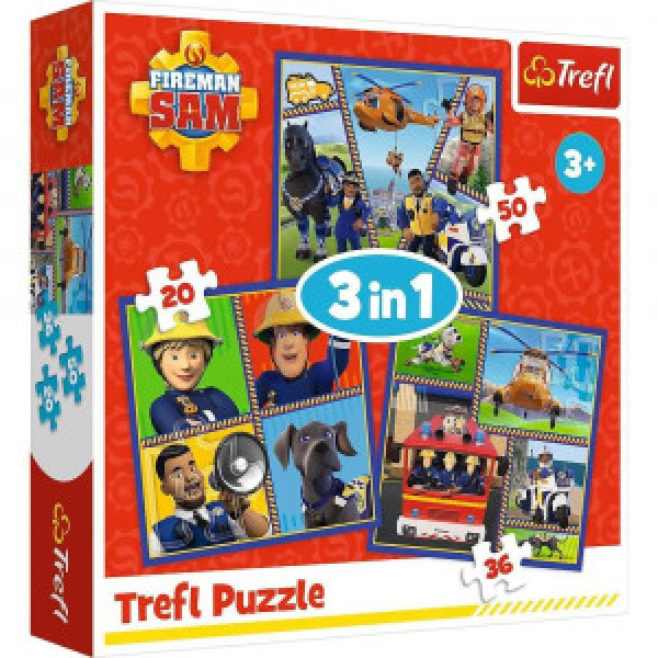 Trefl 34868 Puzzles "3in1" - Fireman Sam' day / Prism A&D Fireman Sam