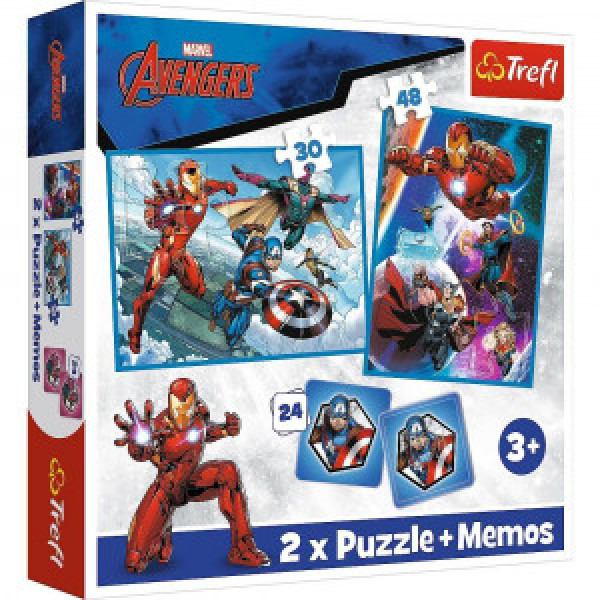 Trefl 93333 Puzzles - "2w1 + memos" - Heroes in the action / Disney Marvel The Avengers