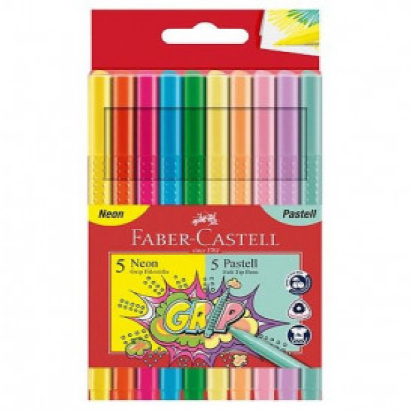 155312 Carioci color Faber-Castell Grip, neon + pastel 10 culori
