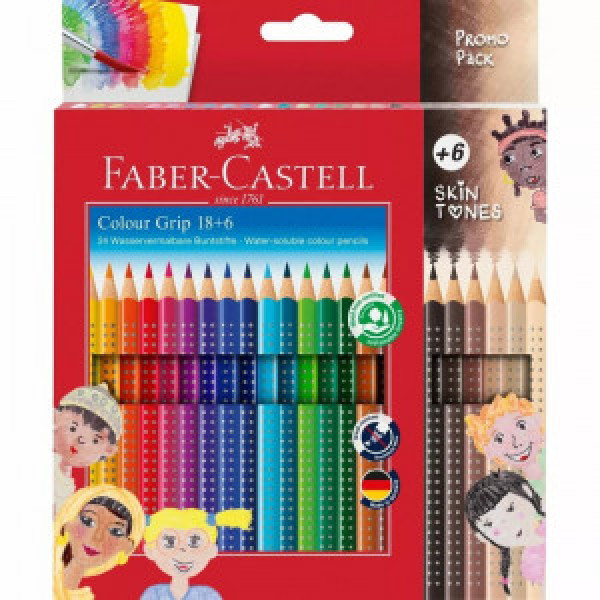 112819 Creioane colorate Faber-Castell Grip, tonuri de piele 18+6 culori