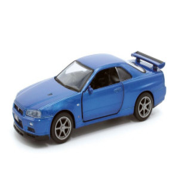 36115211 Macheta auto Nissan GT-R34 V-Spec II,  1:36, Blue Mecanism pull-back, sincron