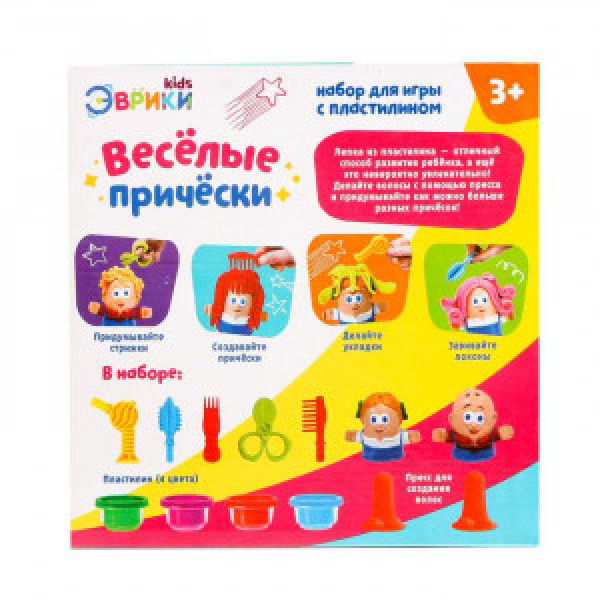 3017107 ЭВРИКИ Set p u creatie с пластилином "Весёлые причёски", 4 баночки пластилина №SL-01111  