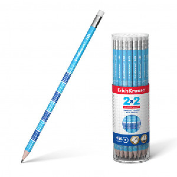 45619 Creion simplu with eraser ErichKrause 2x2 HB (in tube 42 pcs.)