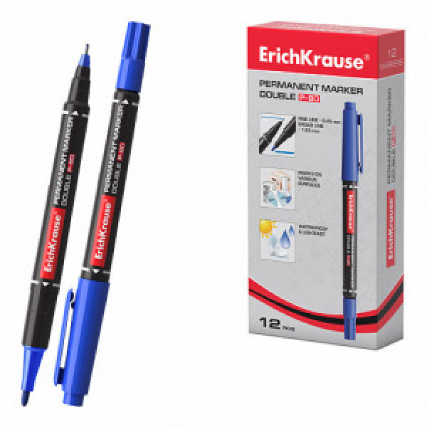 48184 Marker permanent Double ErichKrause Double P-80, ink color: blue (box 12 pcs.)