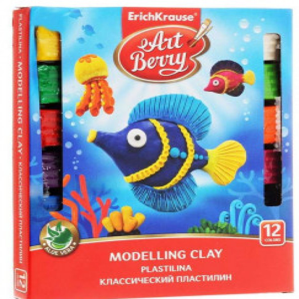 41763 Plastilina ArtBerry with Aloe Vera 12 colors with modelling tool, 216g