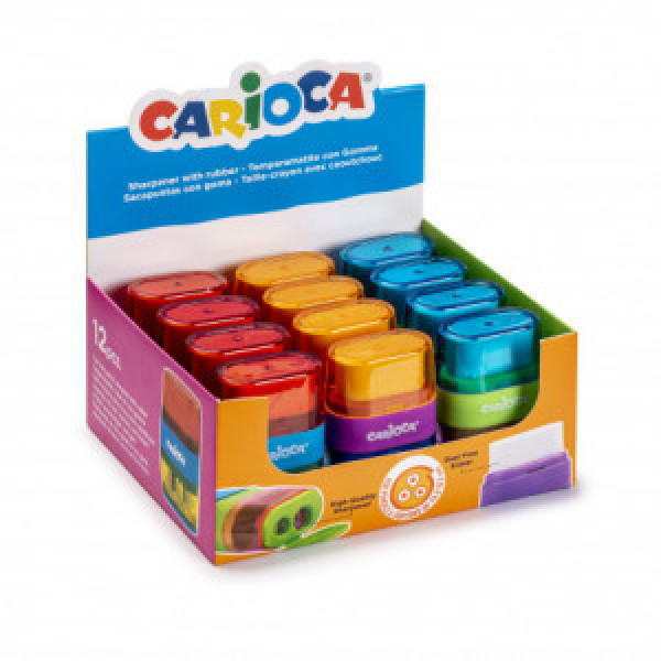 43108 33006 Ascutitoare CARIOCA 2 Hole with Eraser Display 12pcs