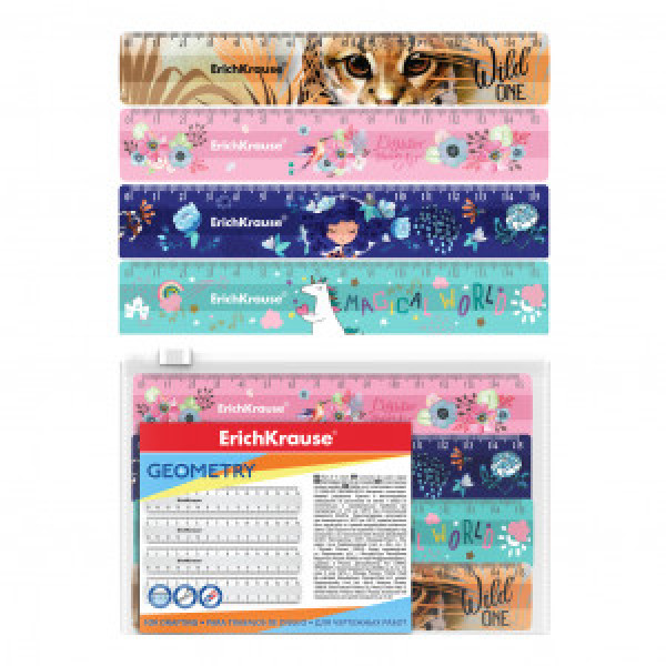 55483 Set rigle 4 pcs ErichKrause, 15cm, assorted, in zip pocket (girl)