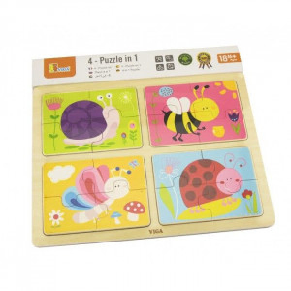 50189 Puzzle din lemn 4in1 „Insecte” VIGA