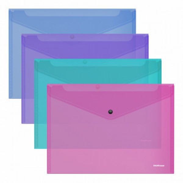 50314 Mapa-конверт на кнопке A4 ErichKrause Glossy Vivid, A4  assorted colors (12)