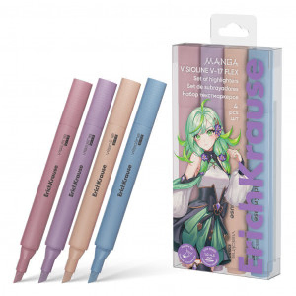 60816 Set marker text 4 cul. ErichKrause Visioline V-17 Mini Manga lilac, rose, beige, pale blue