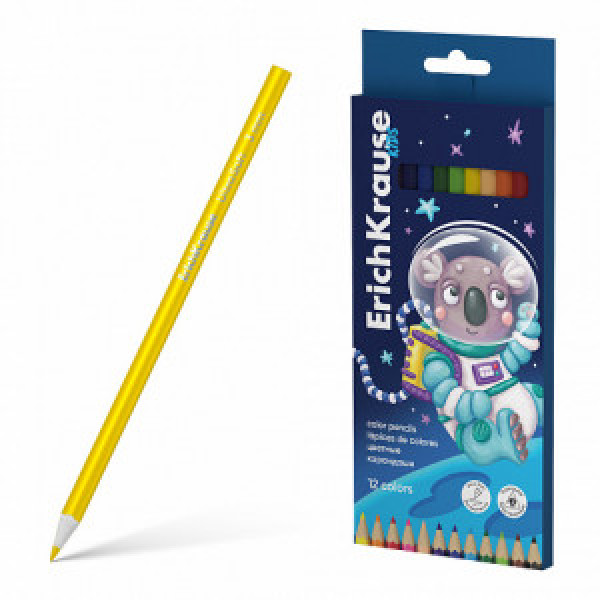 61786 Creioane color 12 cul. ErichKrause Kids Space Animals