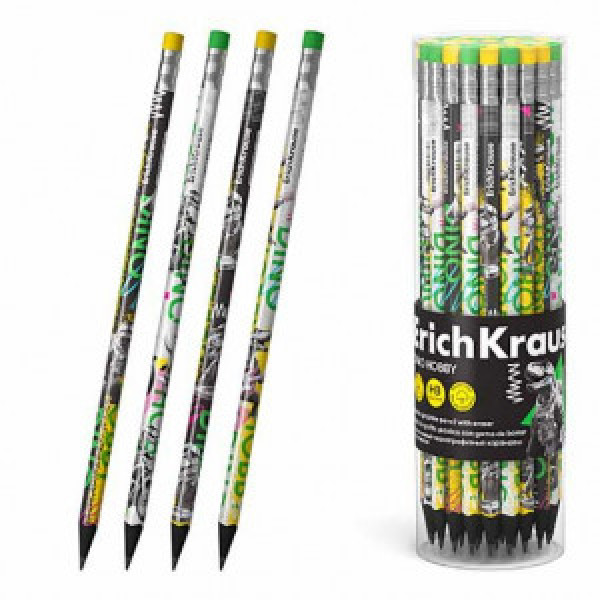 62774 Creion simplu cu radiera ErichKrause Dino Hobby, triangular НВ (in a tube 42 pcs)
