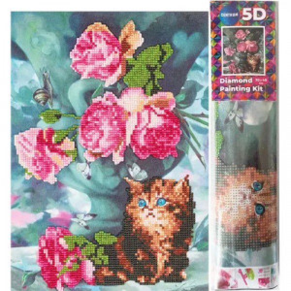 89755 Mozaic cu diamante Motanas cu flori 5D 30x40