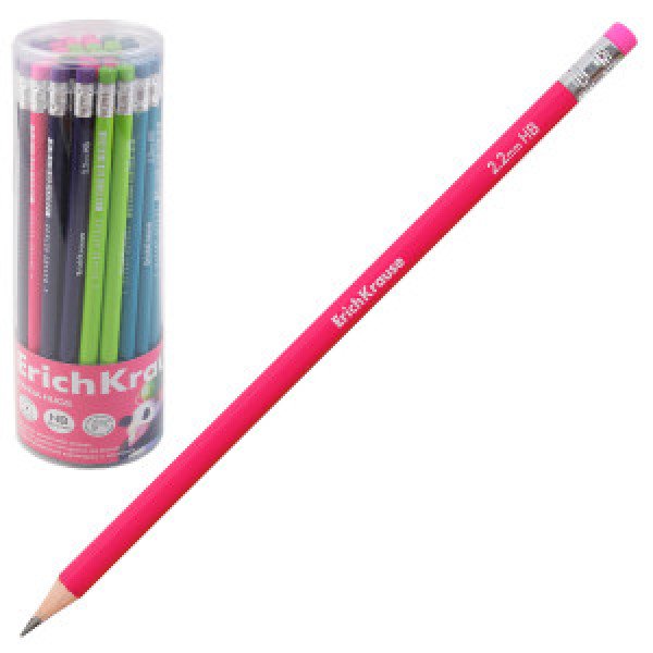 Graphite pencil ErichKrause Panda Hugs, round, with eraser, НВ (in a tube 42 pcs)