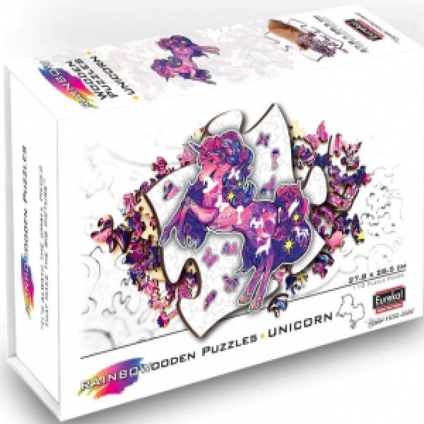 Puzzle din lemn multicolorat - Unicorn, 110 piese