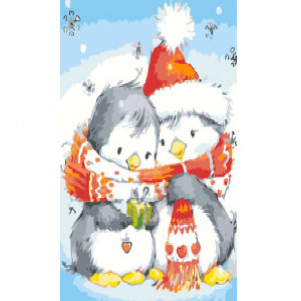 Pictura pe numere SS6844 Пінгвіни з подарунком Stateg 30х40см copii AN