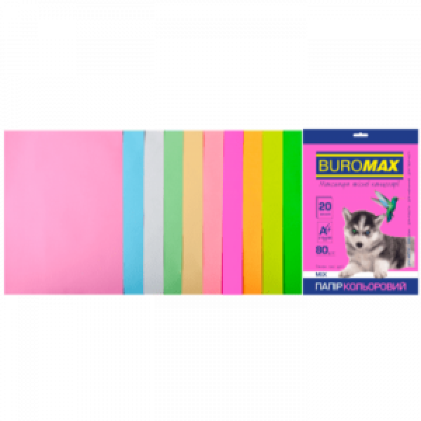 Set Hartie Color A4, 80G/M2, Pastel+Neon 20Sheet BM.2721720-99