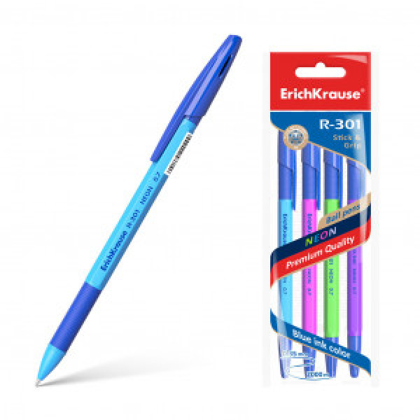 Set pix 42023 4-cul. ErichKrause R-301 Stick&amp;Grip Neon 0.7 blue