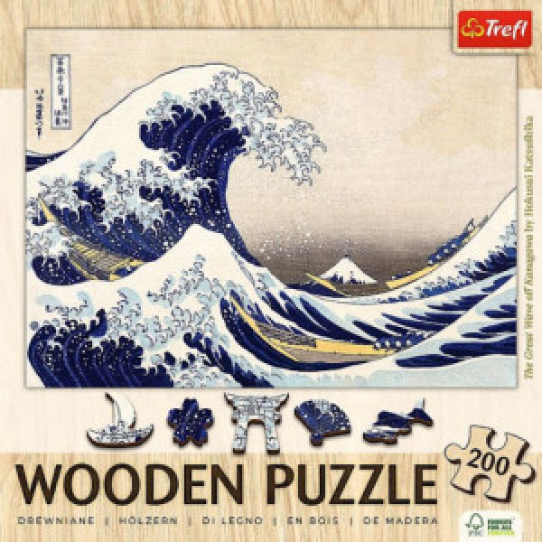Trefl 20250 Puzzles - 200 Wooden Puzzles - The Great Wave off Kanagawa - Hokusai Katsushika