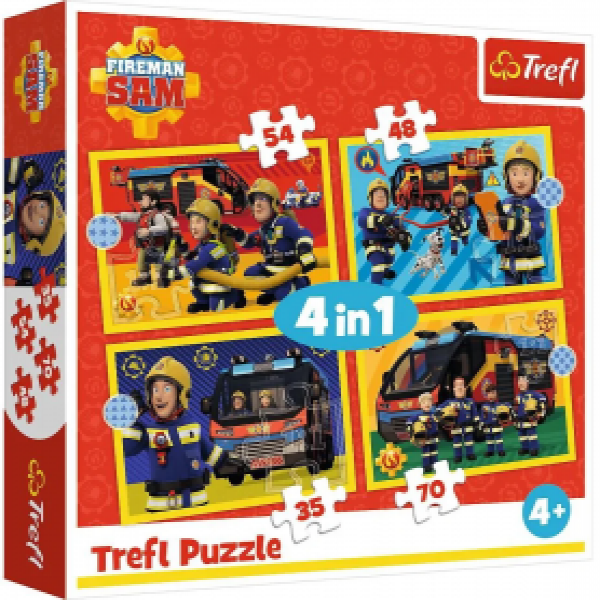 Trefl 34348 Puzzles - 4in1 - Firefighter on call / Fireman Sam_FSC Mix 70%
