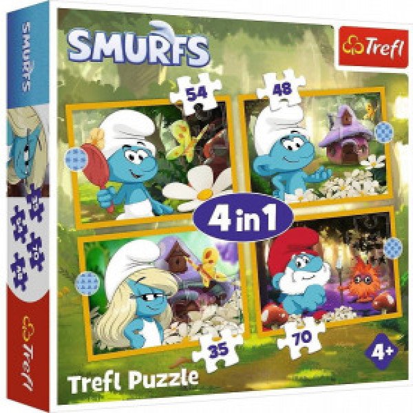 Trefl 34664 Puzzles - 4in1 - Life in the Smurf Village / The Smurfs
