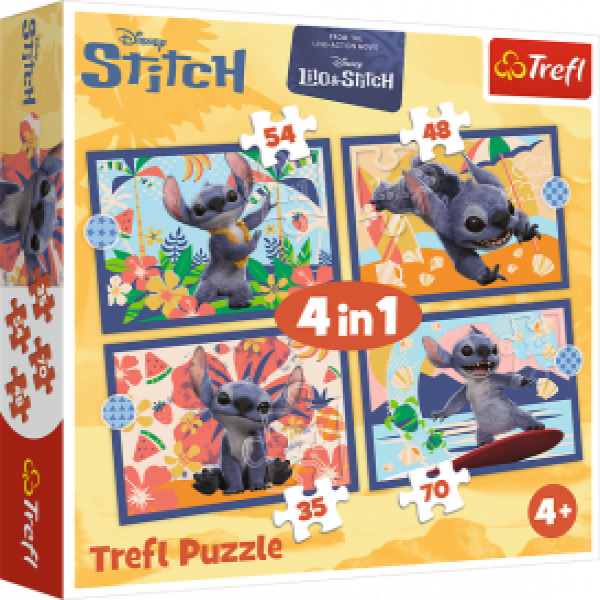 Trefl 34666 Puzzles - 4in1 -  Holidays in Hawaii / Disney Stitch The Movie_FSC Mix 70%
