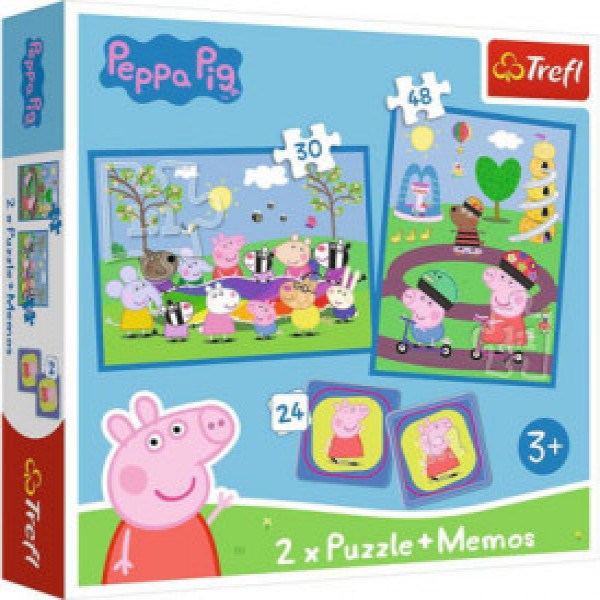Trefl 93331 Puzzles - 2in1 + memos - Happy moments with Peppa Pig / Peppa Pig